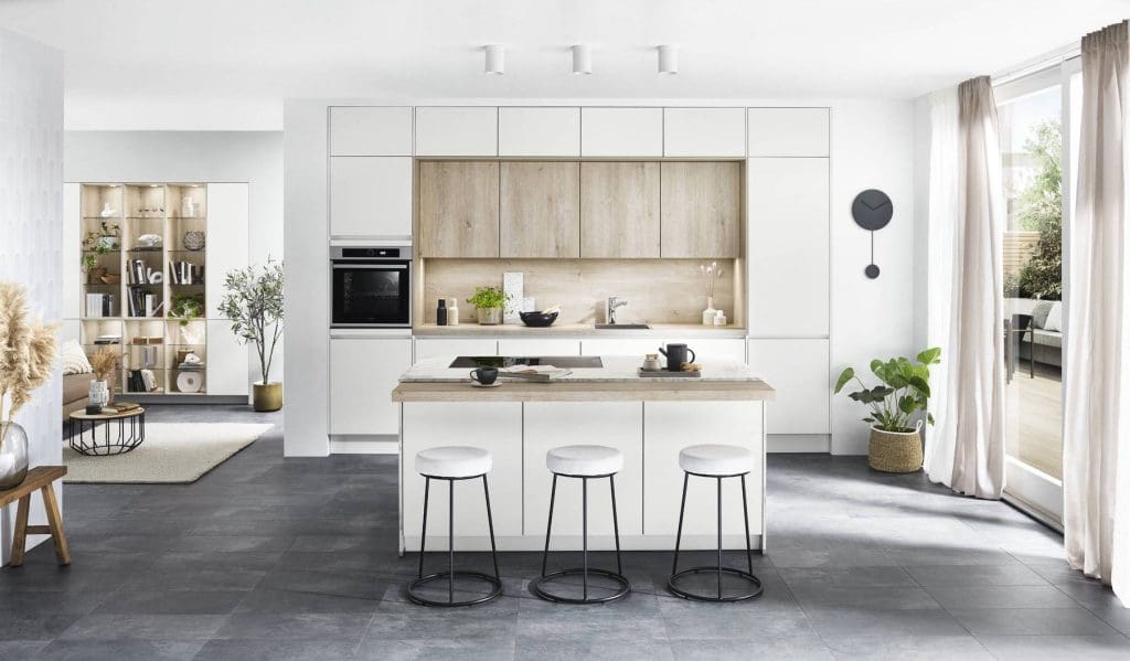 Family-Friendly Kitchen Design Manchester - Nobiliahandlelessislandkitchenlight6 | Portfolio Kitchens, Swinton